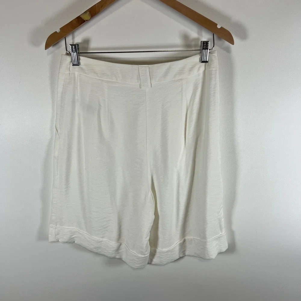 Maeve by Anthropologie‎ White Pleated Cuffed High Rise Shorts 6 Coastal Grandma